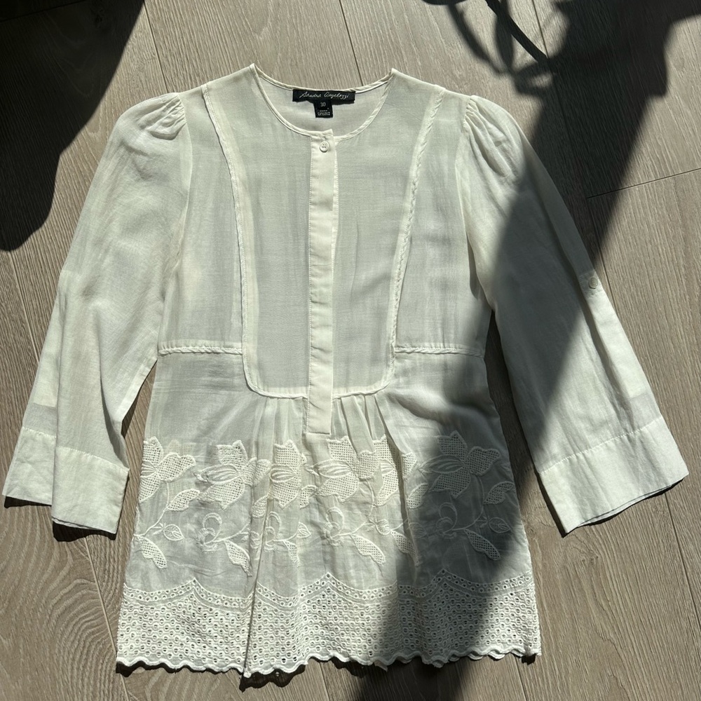 Sandra Angelozzi White Cotton/Silk Embroidered Blouse